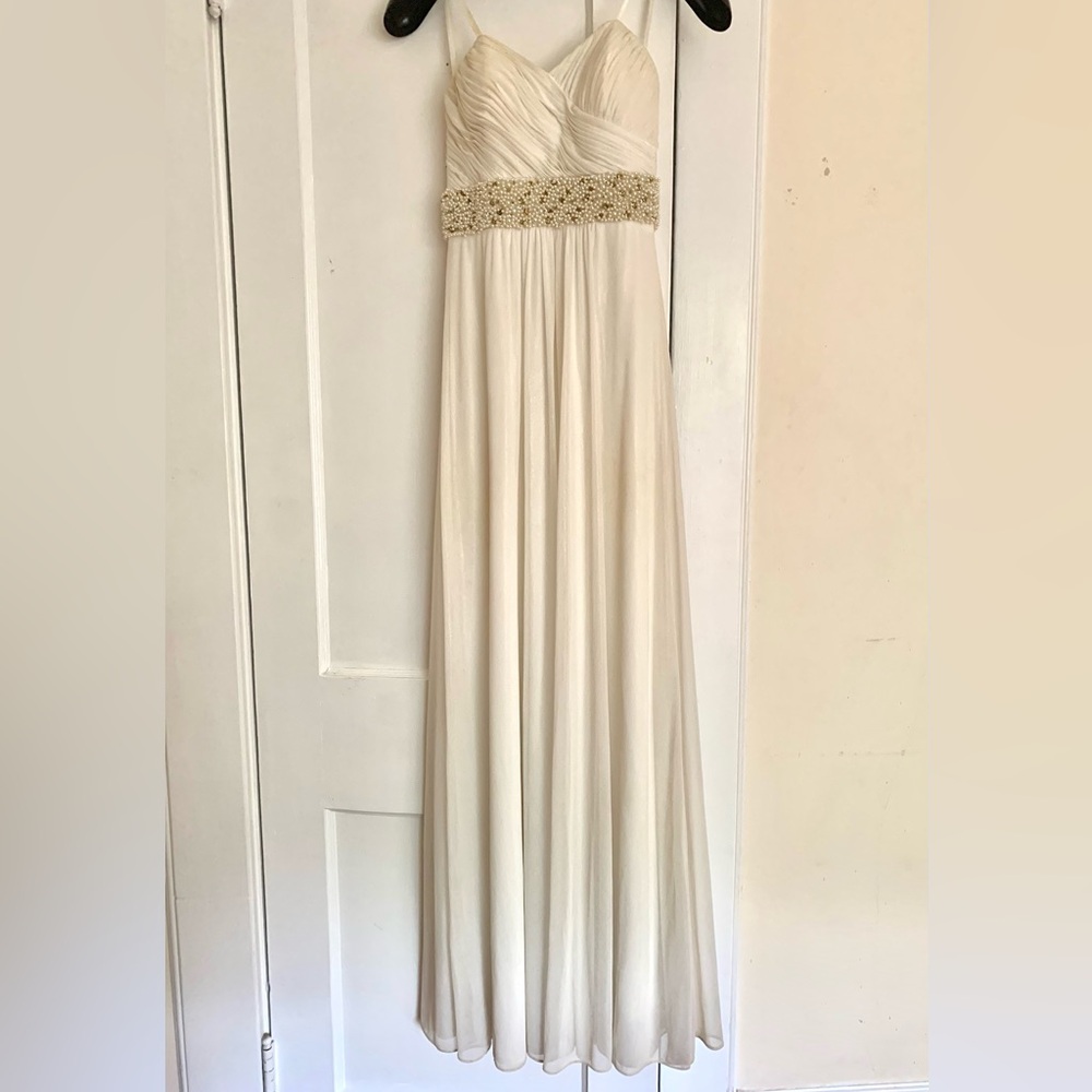 Strapless Gown Cream With Gold Treads, Beads And Rhinestone Accents